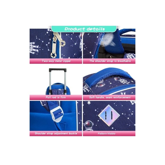 MOHCO Rolling Backpack Cute 16 inch Set 3 in 1 with Lunch Bag and Pencil Case... - Picture 5 of 7